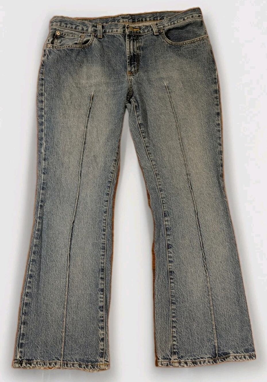 Polo Jeans Co Ralph Lauren Pintuck Jeans Women 14 Bootcut Y2K Light Wash US Flag